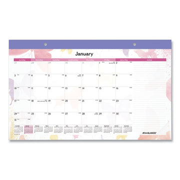 AT-A-GLANCE® Watercolors Monthly Desk Pad Calendar, Watercolor Artwork, 17.75 X 11, Purple Binding-clear Corners, 12-month (jan-dec): 2022 freeshipping - TVN Wholesale